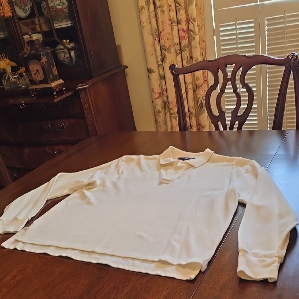 Polo Sport Long Sleeve Polo Shirt Ivory 100% Cotton Size LARGE $20